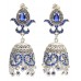 Jhumka Earrings Silver 925 Sterling Dangle Drop Blue Zircon Marcasite Stone A923